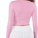 Women Ballet Pilates Wrap Tops Long Sleeve Tie Front Crop Shirts Y2K Dance Workout Yoga Going Out Tops (Pink, M)