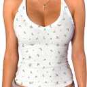 Danysu V Neck Racer Back Tank Top for Women Padded Ribbed Long Tank Fitted Basic Cami Tops, X