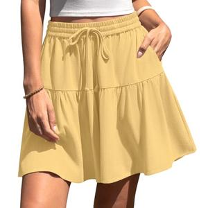 TARSE Womens Linen Skirt Pants Wide Leg Flowy Shorts Drawstring Loose Fit Summer Casual Lightweight Comfy Vacation Wear (RustYellow, M)