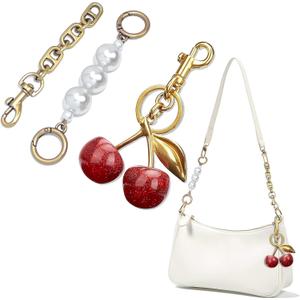 3PCS Vintage Pearl Bag Extender Chain Purse Strap Extenders Sweet Cherry Bag Charm Keychain Purse Handbags