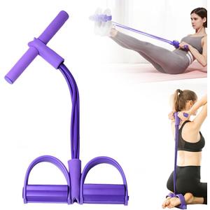 21 Fitness Resistance Bands-4 Tube Pedal Ankle Puller, Elastic Yoga Pedal Puller Resistance Band, Stretching Bands for Arm and Leg Workouts Abdomen, AB Training Auxiliary Device for Women Men (Purple)