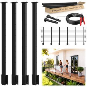 12-20FT Swageless Black Side Mount Cable Railing Post Kit System 42"