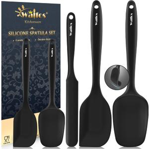 Walfos Silicone Spatula Set of 5 - (600F) High Heat Resistant Kitchen Scraper Spatulas, One-Pieces Seamless Design, Perfect for Cooking Mixing & Baking - BPA Free and Dishwasher Safe,black