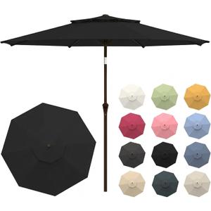 10FT Patio Umbrella, 2 Tier Outdoor Table Umbrella, Large Vented Market Umbrellas with Push Button Tilt and Crank, 8 Sturdy Ribs for Backyard, Deck, Pool, UPF50+ UV Protection