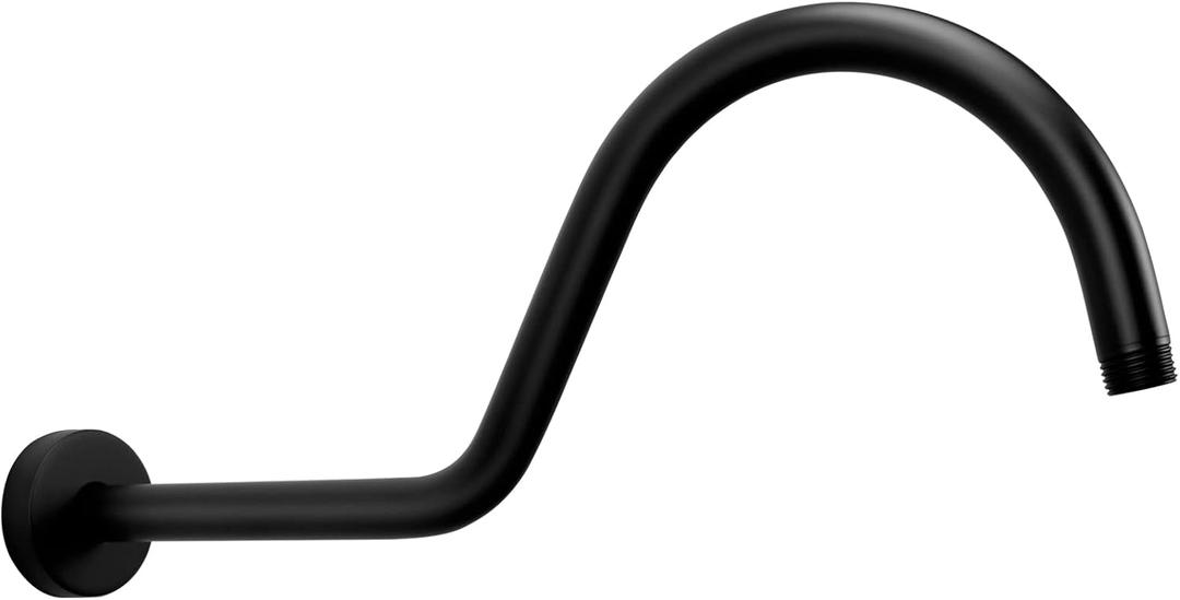 NearMoon Shower Extension Arm with Flange - S Shaped High Arc Gooseneck Long Shower Extender Pipe, Perfect for Rainfall Shower Head - Bathroom Accessory,16 Inch (Matte Black)