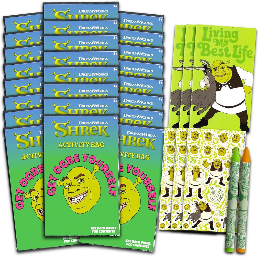 Shrek Birthday Party Favors Set - Bundle with 24 Shrek Play Packs | Mini Coloring Books, Stickers, and More for Goodie Bags (Shrek Party Supplies)