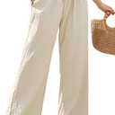 Women's Wide Leg Pants Flowy Pants for Women Casual Palazzo Trousers Loose Fit High Waisted Drawstring with Pocket (Medium, Beige2)