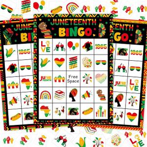 Juneteenth Bingo Game for 24 Players Happy Juneteenth Bingo Cards African American Party Games for June 19th 1865 Independence Black Freedom Day Party Favors Adults Home Family Activities