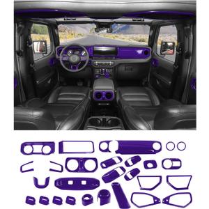 JWWY Interior Trim Kit Full Set Dress-Up Decor Set Center Console Gear Shift Dashboard Panel,Door Window Switch Knob Speaker Cover Trim for 2024–2026 Jeep Wrangler JL JLU & Gladiator JT Purple 28pcs