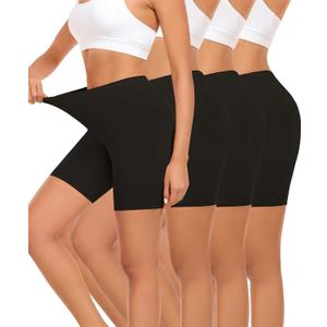 4 Pack Cotton Boy Shorts Underwear for Women Anti Chafing Shorts for Under Dresses Soft Boxers Panties (Black, S)
