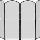 Fireplace Screen 4-Panel,47.8 W x 31 H,Foldable Fire Spark Guard with Wrought Metal Mesh,Modern Decorative Fireplace Gate for the Living Room,Baby and Pet Safe,Home Decor,Easy Assembly,Black