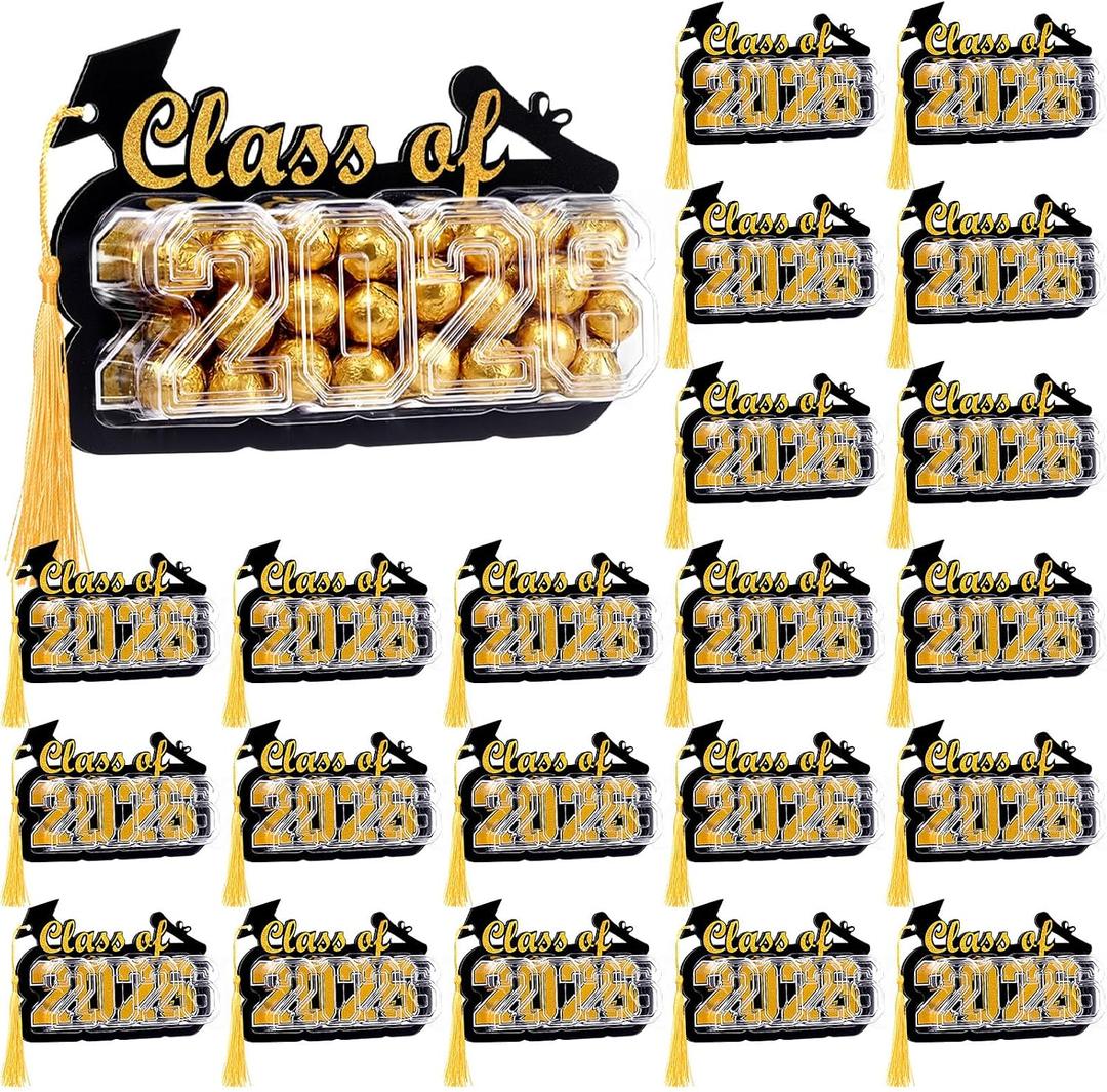 Motiskyy 30 Pack 2026 Graduation Candy Card Class of 2026 Grad Party Favor Supplies Candy Dome Greeting Card with Tassel Chocolate Holder College High School Graduate Gift Box DIY (Black,Gold)