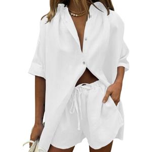 Fixmatti Women 2 Piece Outfit Summer Short Sleeve Top and Shorts Sweatsuit Set (Large, Z-white)