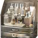 Makeup Organizer Countertop Vanity with Transparent Lid Drawers Waterproof Dustproof Cosmetic Skincare Bathroom Storage Gift for Women Teens Girls (Clear Black) (Large)