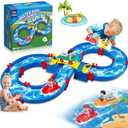 VATOS Kids Outdoor Water Table Toys, Water Park Playset 50PCS DIY Table Beach Toy on Backyard, Lawn, Pool Waterway Toy with 2 Boats, Summer Outside Activity Funs for Toddler Boys Girls Ages 4-8 3-5