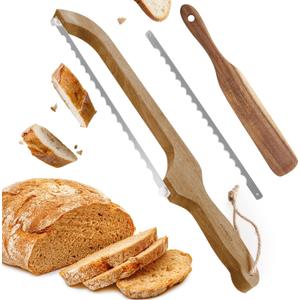 Coanto Bread Knife for Homemade Bread, Sourdough Bread Slicer with Ergonomic Wooden Handle & Sharp Serrated Blade, Includes Dough Mixing Spurtle Spatula for Baking Enthusiasts