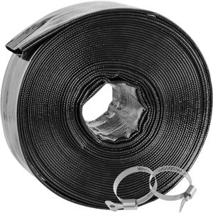 Poolvio Backwash Hose 1-1/2" x 100 ft, Heavy-Duty Lay-Flat Reinforced PVC Discharge Hose with 2 Stainless Steel Thumb Screw Clamps, Leak-Resistant for Inground & Above-Ground Pool Filters