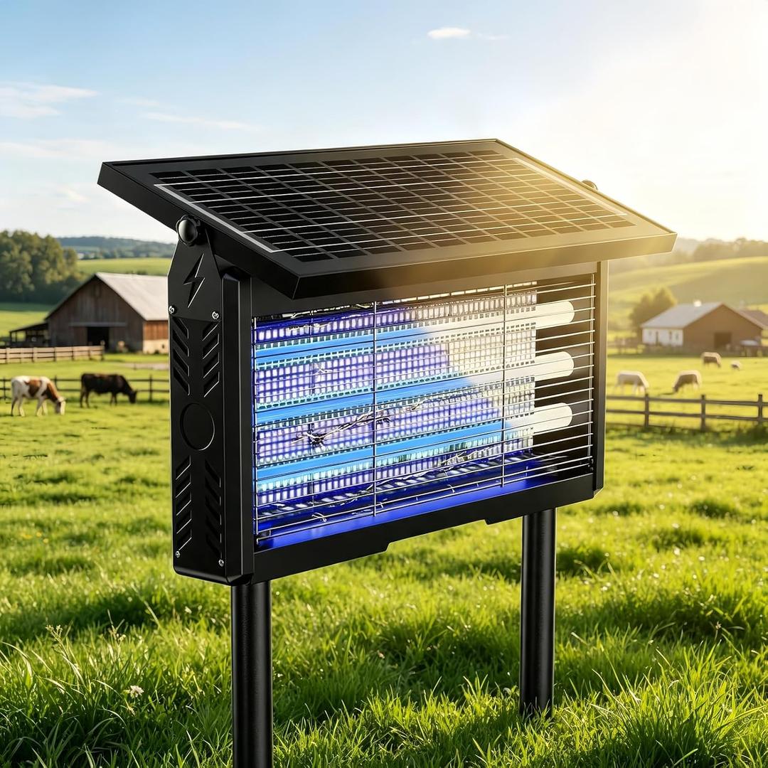 2026 Upgraded Solar Bug Zapper Outdoor for 1/2 Acre with 18W Solar Panel