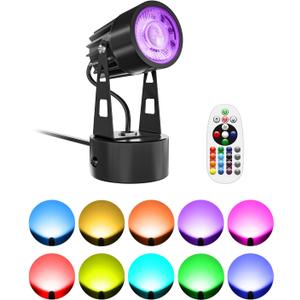 Spot Lights Indoor 3W RGB Uplighting Indoor Spotlight Lamp for Plants 120V Up Lights Christmas Decor US 2-Plug 6 FT Cord with Floor Foot Switch (1 Pack with Base)