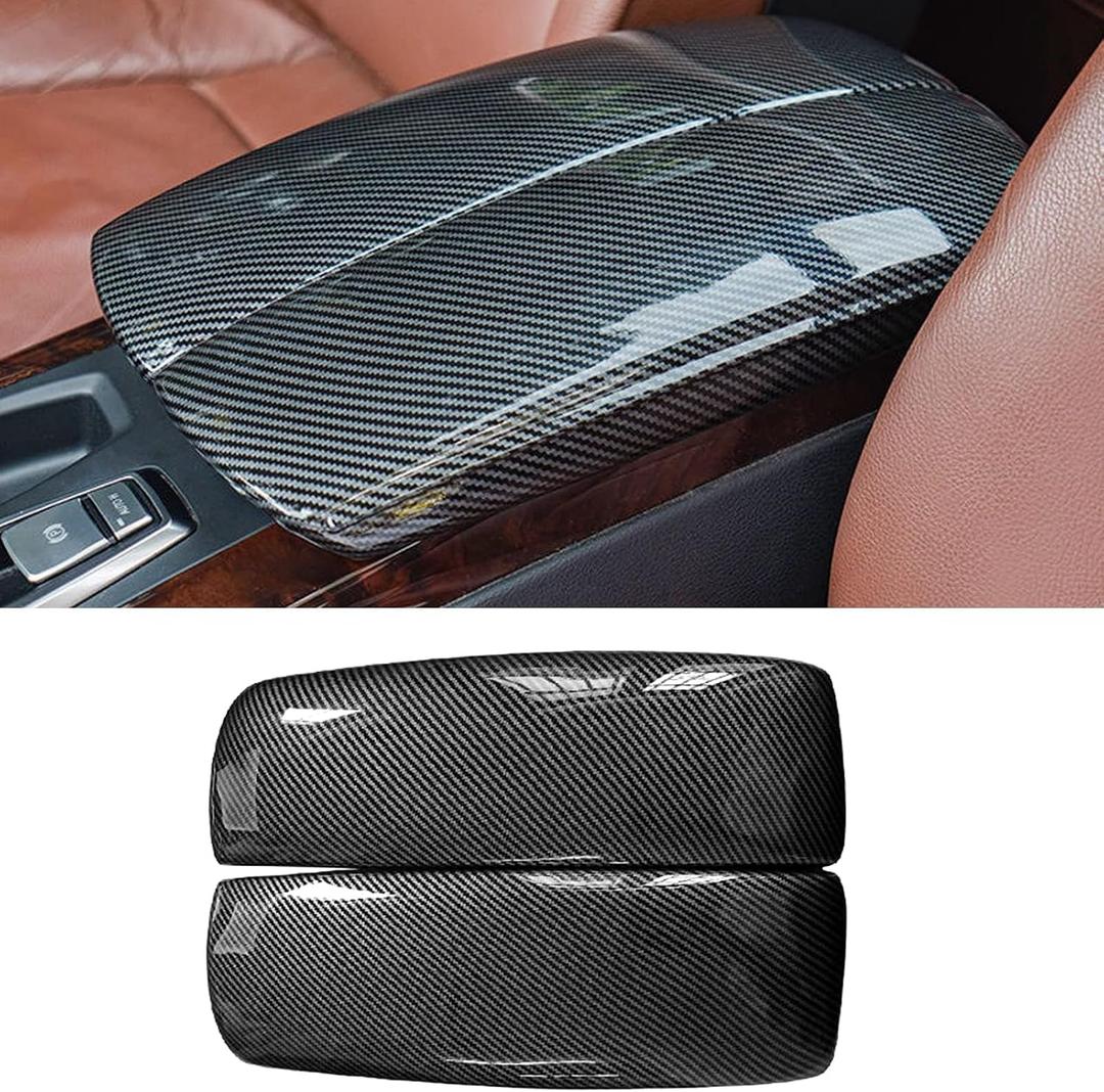 TTCR-II Compatible with BMW X5 Console Cover 2007-2013, for BMW X6 Center Console Cover 2008-2014, 2 PCs Center Armrest Protectors for X5 E70 and X6 E71 (Buckle Type, Not Real Carbon Fiber)