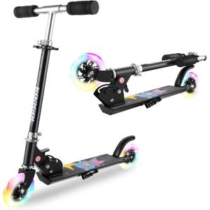 Scooter for Kids Ages 3-12 - Kids Kick Scooters with Led Light Up Wheels & 3 Levels Adjustable Handlebar, Lightweight Foldable 2 Wheel Girly Pink Scooter, Christmas Birthday Gifts for Girls Boys. (black)