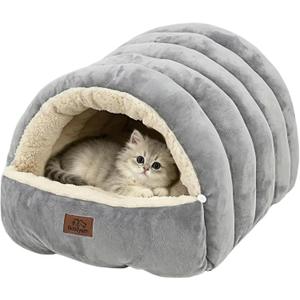 Covered Cat Bed Cave for Indoor Cats, 2-in-1 Enclosed Pet Bed for Kittens with Zippered Washable Cat Mats, Cat House Bed, Grey