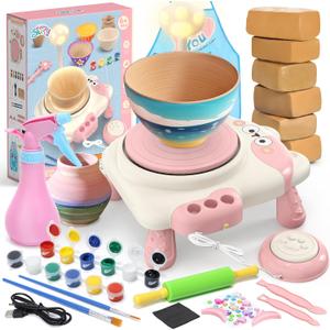 Skirfy Pottery Wheel for Kids Beginners with Light,Arts and Crafts for Kids Ages 8-12,Ceramic Wheel with Painting Kit, Adjustable Speed,Birthday Christmas Thanksgiving Gift for Girls Boys Age 6+