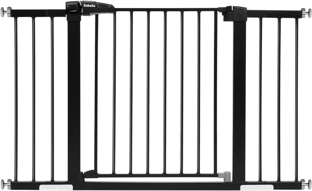 Babelio Metal Baby Gate, 29-48'' Auto Close Easy Install Dog/Pet Barrier, Extra Wide Walk Thru Child Safety Door, Pressure Mounted for Doorways & Stairs, with Y Spindle Rods, Black
