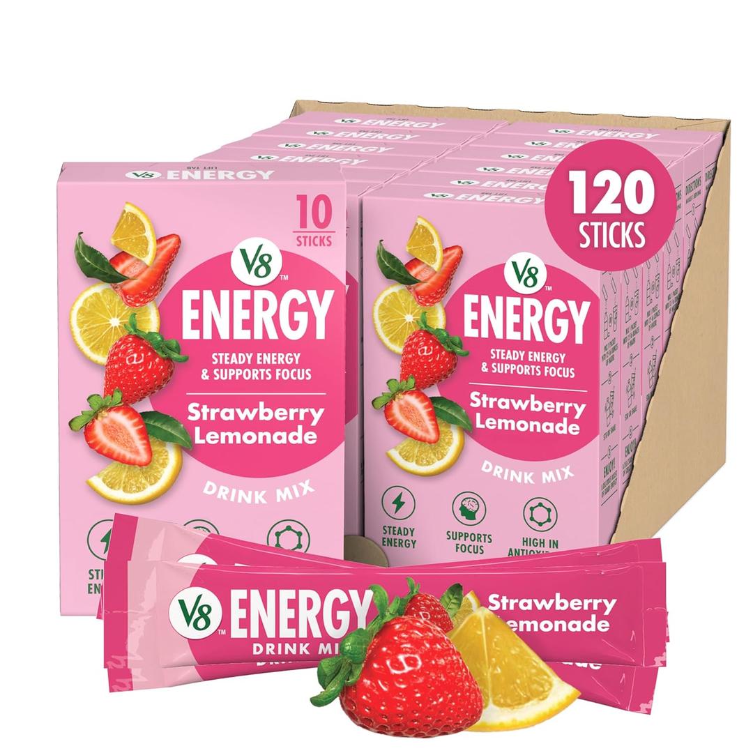 V8 Energy Strawberry Lemonade Energy Drink Powder, .10 oz Packet (120 Count)