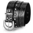 XuoAz Women Leather Belt for Jeans Pants Western Cowboy Cowgirl Belt Embossed Floral Country Belts with Gold Buckle (Black)