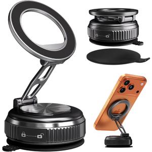 Car Phone Holder for Magsafe, 360 Adjustable Foldable Car Mount [108LBS Strongest Suction & 2800gf Magnetic] Portable for Car/Gym/Mirror Mount/Daily Stand for iPhone and All Smartphones, Black