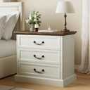 Huuger Nightstand with Charging Station, 3 Drawer Night Stand, 22 Inch Wider Side Table with Storage, Farmhouse Nightstand with Vintage Handles, Thicken Base, for Bedroom, Distressed White (15.8"D x 21.7"W x 23.5"H)