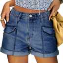 StunShow Women's Denim Shorts Mid Waist Jean Short (Blue, XL)