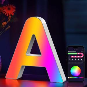 2 x Light Up Letters Marquee Letter - LED Lights Room Decor - Music Sync RGB Color Changing Logo Game Lights for Girls Women Party Birthday Christmas Valentine's Day Wall Desktop Decoration (MRGB-A)