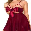 Kaei&Shi Unwrap Me Ribbon, Split Back, Flowy Gifts, 2PC Plus Size Lingerie (Burgundy, 24Plus)