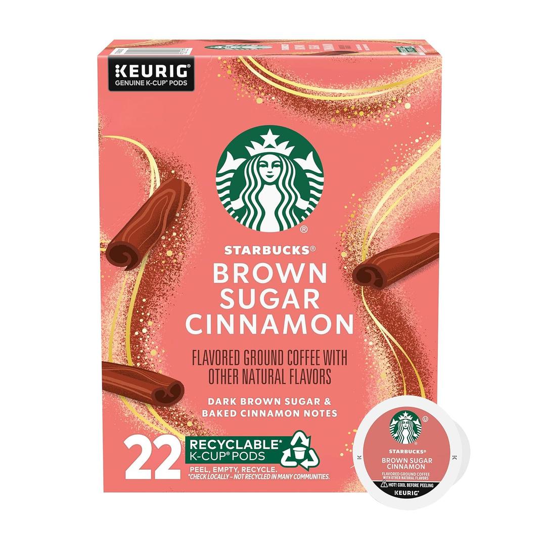 Starbucks K-Cup Coffee Pods, Flavored Hot or Iced Coffee, Brown Sugar Cinnamon, 22 Keurig Pods (EXP 03/04/27)