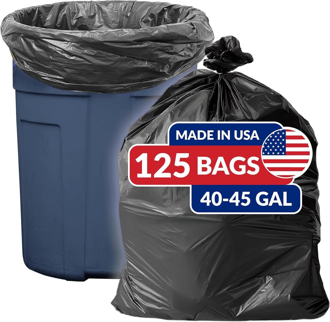 Reli. SuperValue 40-45 Gallon Trash Bags | 125 Count | Made in USA | Heavy Duty | Black Multi-Use Garbage Bags