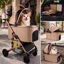 3-in-1 Pet Stroller for 2 Small/ 1 Medium Dogs & Cats, All-Terrain Foldable Dog Stroller with Detachable Carrier & Car Seat, 50 lbs Capacity, Aluminum Frame, Spring Shock Absorption, Dual Brake, Khaki