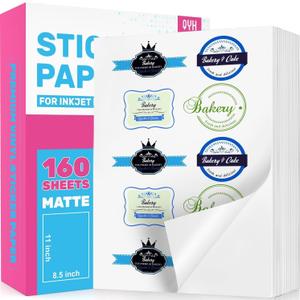 QYH Printable Sticker Paper for Printer - Matte Waterproof White Vinyl, 160 Sheets 8.5x11in Bulk Stickers for Small Business/Home, Compatible with Cricut/Silhouette & Inkjet/Laser Printers