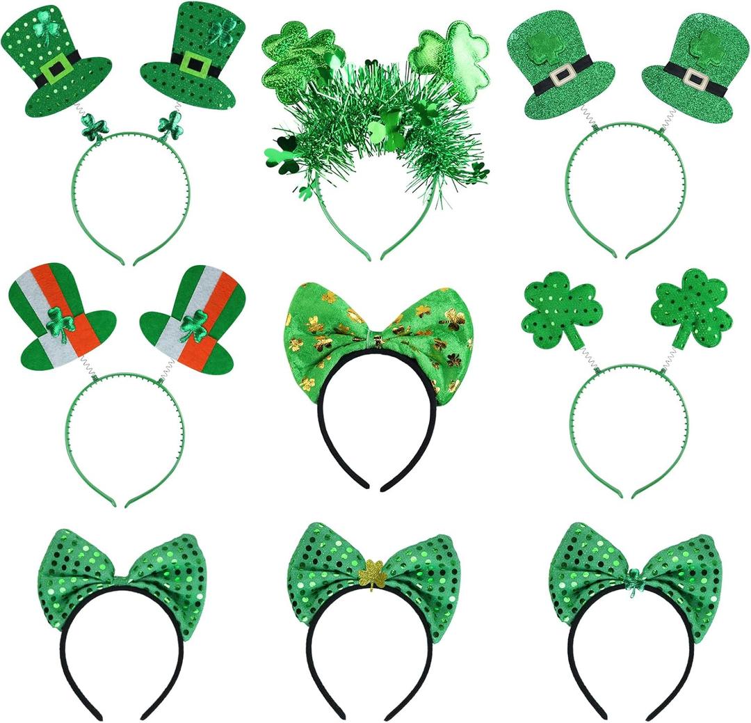 9PCS St Patricks Day Headband Women, St.Patrick'S Day Green Shamrock Clover Headband for Women Girls Hair Accessories Headwear