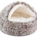 NOYAL Round Hooded Donut Dog Bed for Small & Medium Pets - Plush Fluffy Anti-Anxiety Cat Cave Bed with Cover