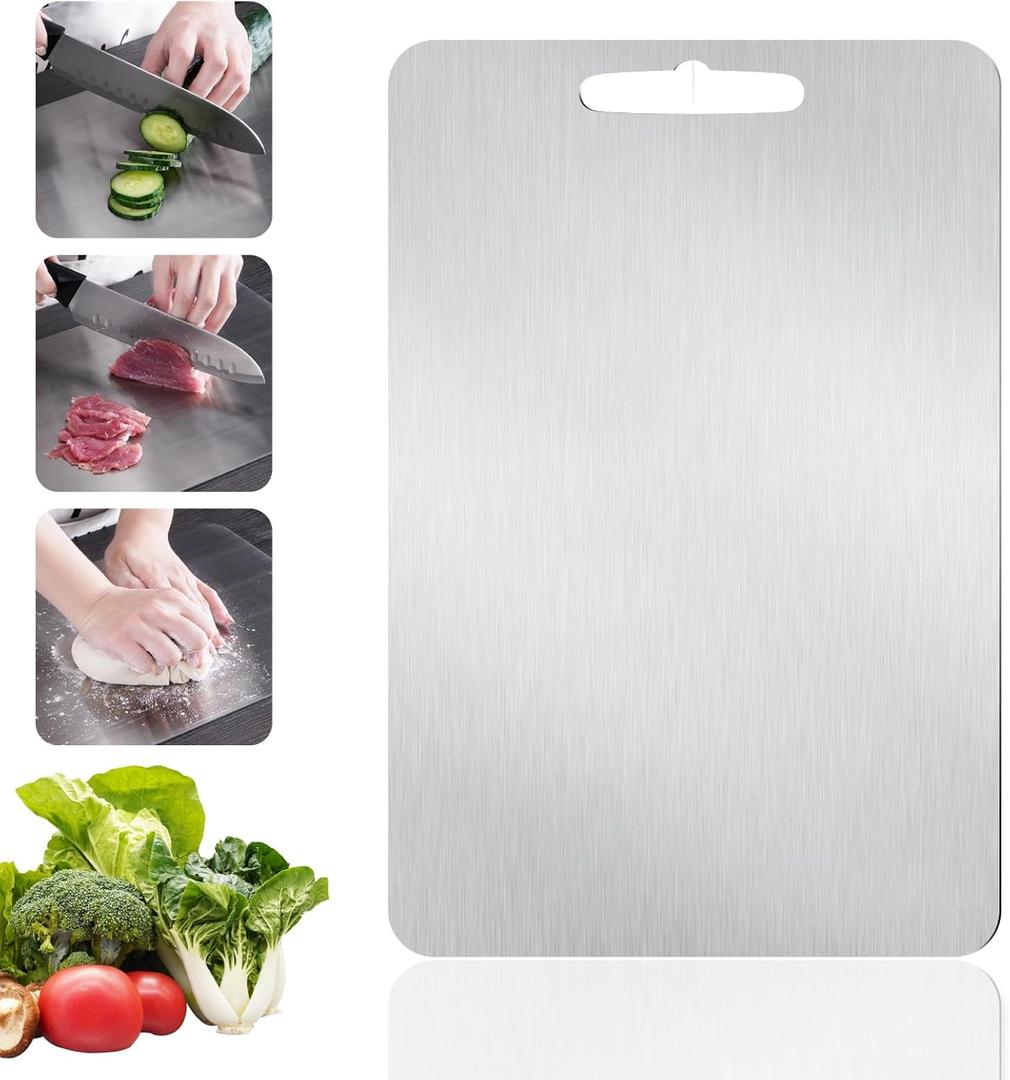 Stainless Steel Cutting Board, Double Sided Cutting Boards for Kitchen, SUS 316 Food-Grade Non Toxic Stainless Steel Chopping Board for Meat, Fruit and Vegetable (13.2 x 9.1 in)