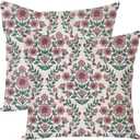 Vintage Floral Pillow Covers 20x20 Inch Set of 2 Antique Flower Block Print Pillowcases Red Blue Neutral Traditional Square Cushion Case Decoration for Couch Home Decor