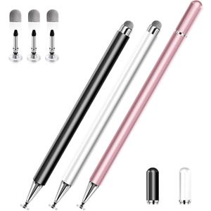 Stylus Pens for Touch Screens, 2 in 1 High Precision Universal Stylus Pen for iPad Compatible with Apple, iPhone, iPad, Android, Samsung Tablets, Phones, 3 Pack-Black,Gold,White (Black, Rose Gold, White)