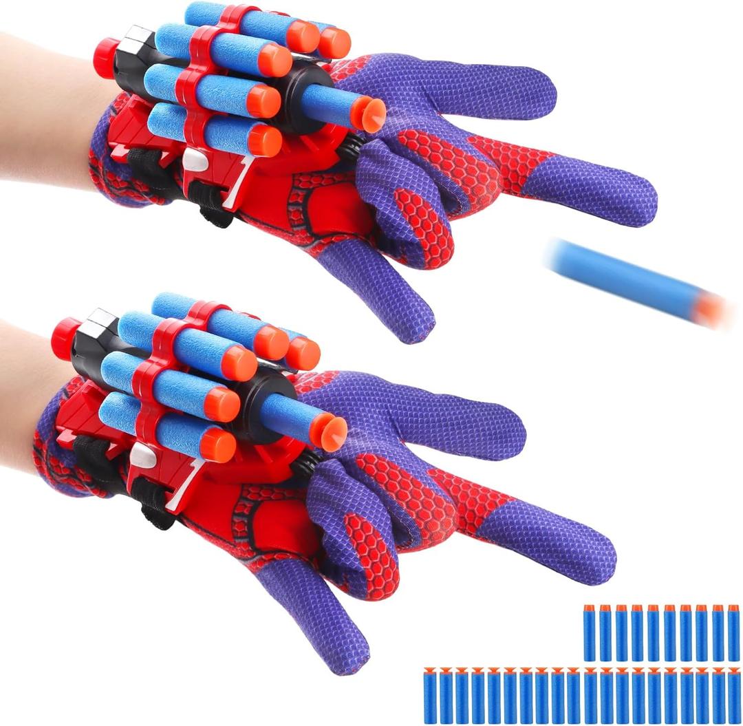 Dolanus Spider Web Shooter Toys for Kids 3 4 5 6 Years Old, Includes 2 Gloves, 2 launchers, 10 Soft Darts, 20 Sucker Darts, Spider Toy, Web Slinger Boy Toys, for Birthdays, Holidays