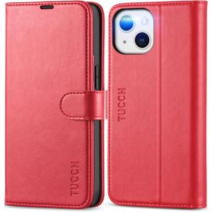 TUCCH Wallet Case for iPhone 13 6.1-inch 5G, [RFID Blocking] Card Slots Holder Stand [Shockproof TPU Interior Case] PU Leather Magnetic Protective Flip Cover Compatible with iPhone 13 6.1" 2021, Red