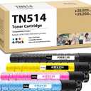 TN-514 TN514 Toner Cartridge Set Replacement for Konica Minolta TN-514 TN514K TN514C TN514M TN514Y A9E8130 A9E8430 A9E8330 A9E8230 for Bizhub C458 C558 C658 Printers, 4 Pack TN514 Ink Cartridge CMYK