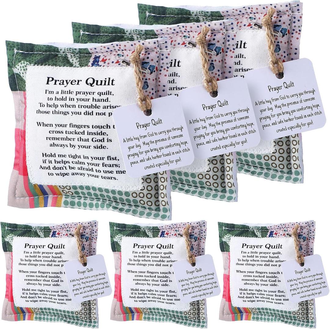 6 Pcs Mini Prayer Quilt with Cross Inside, Vintage Pocket Scripture Prayer Quilt Squares Sympathy Christian Gifts for Women Clergy Pastor Appreciation Christmas Grandparents Day Favors