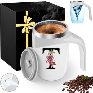 Initial Magnetic Stirring Coffee Mug Stainless Insulated Travel Cup Women Christian Teacher Godmother Religious Spiritual Inspirational Catholic Baptism Ordination Pastor Wife Ordained Minister Gift,T