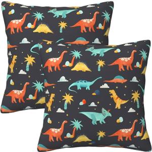BUWUAUO Dinosaur World Soft Linen Throw Pillow Covers for Farmhouse Home Holiday Decor Decorative Accent Square Cushion Waist Pillow for Couch Sofa Bed Living Room 18"x18"